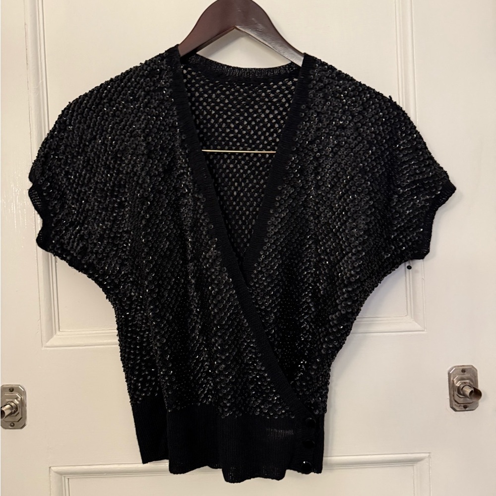 Vintage 1960s Laura Aponte Lord and Taylor Sequin Wrap Sweater, Wool